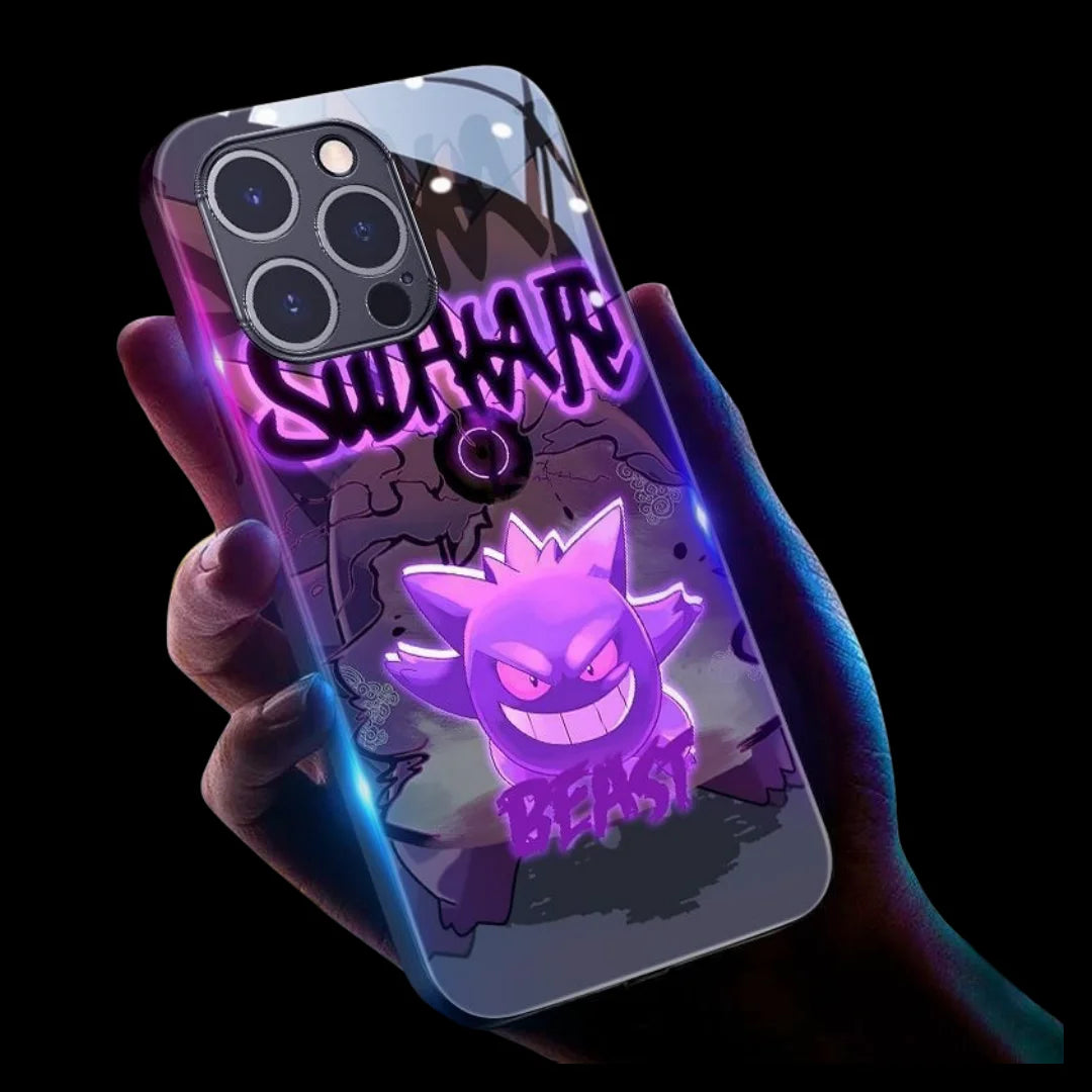 Cool Anime Gengar LED Flash Phone Case For iPhone 16 15 14 13 12 11 Pro Max XR XS Plus 7 8 SE2020 Japan Ghost LED Cover