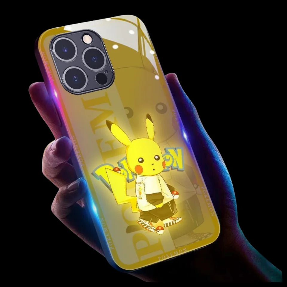 Cool Anime Gengar LED Flash Phone Case For iPhone 16 15 14 13 12 11 Pro Max XR XS Plus 7 8 SE2020 Japan Ghost LED Cover