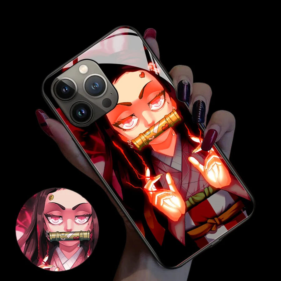 Anime Girl LED Cover Coque For Samsung Galaxy S25 S24 S23 S22 Note 20 Ultra S21 A15 A16 A14 A35 A36 Anime Flash Back Case Bag