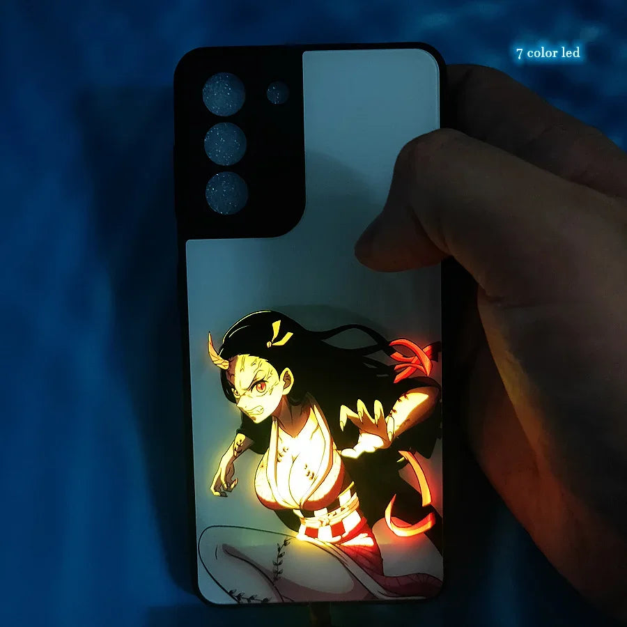 Anime Girl LED Cover Coque For Samsung Galaxy S25 S24 S23 S22 Note 20 Ultra S21 A15 A16 A14 A35 A36 Anime Flash Back Case Bag