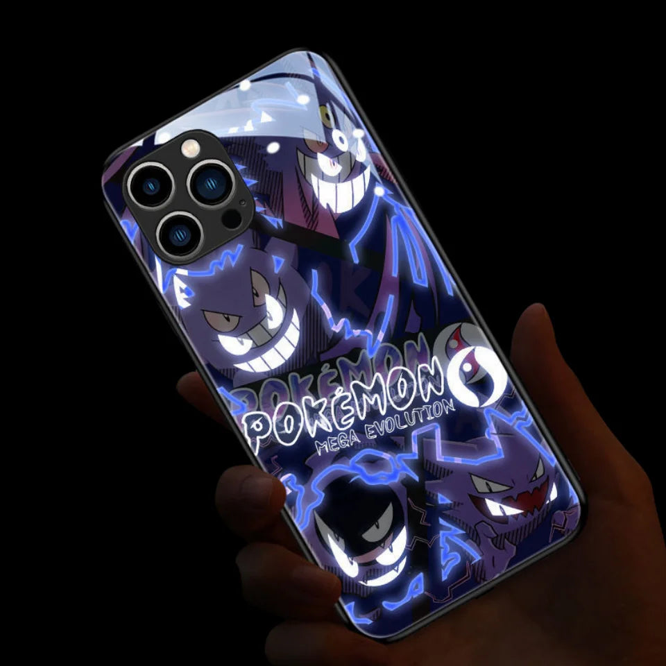 Cool Anime Gengar LED Flash Phone Case For iPhone 16 15 14 13 12 11 Pro Max XR XS Plus 7 8 SE2020 Japan Ghost LED Cover