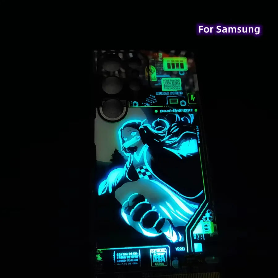 Anime Girl LED Cover Coque For Samsung Galaxy S25 S24 S23 S22 Note 20 Ultra S21 A15 A16 A14 A35 A36 Anime Flash Back Case Bag