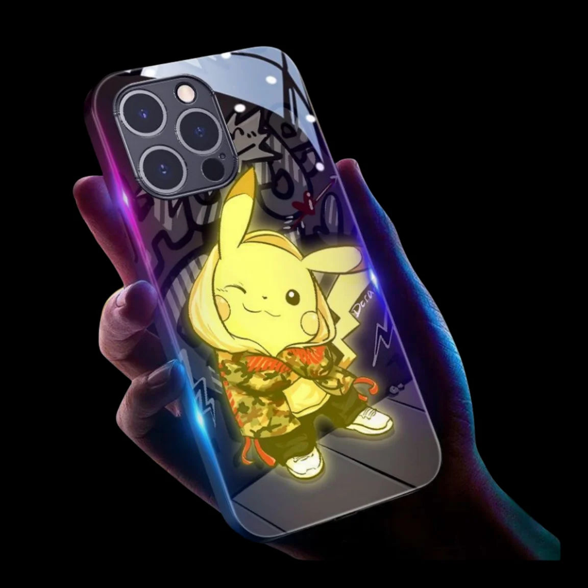 Cool Anime Gengar LED Flash Phone Case For iPhone 16 15 14 13 12 11 Pro Max XR XS Plus 7 8 SE2020 Japan Ghost LED Cover