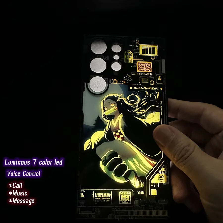 Anime Girl LED Cover Coque For Samsung Galaxy S25 S24 S23 S22 Note 20 Ultra S21 A15 A16 A14 A35 A36 Anime Flash Back Case Bag