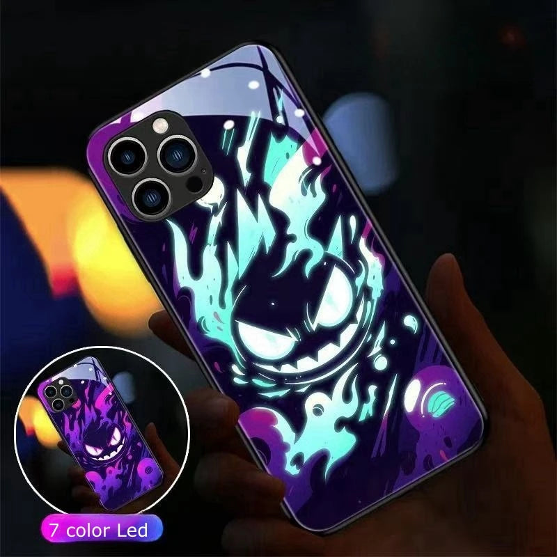 Cool Anime Gengar LED Flash Phone Case For iPhone 16 15 14 13 12 11 Pro Max XR XS Plus 7 8 SE2020 Japan Ghost LED Cover