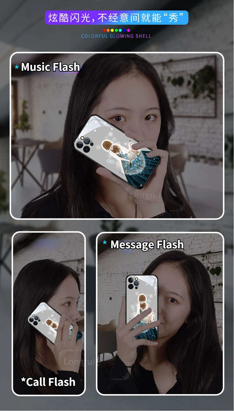 Anime Girl LED Cover Coque For Samsung Galaxy S25 S24 S23 S22 Note 20 Ultra S21 A15 A16 A14 A35 A36 Anime Flash Back Case Bag