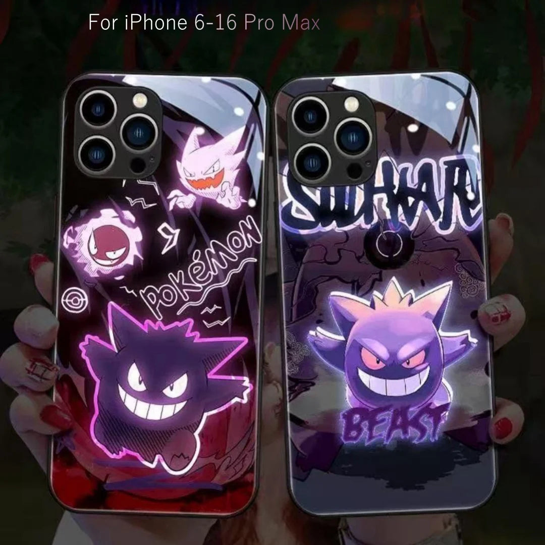 Cool Anime Gengar LED Flash Phone Case For iPhone 16 15 14 13 12 11 Pro Max XR XS Plus 7 8 SE2020 Japan Ghost LED Cover