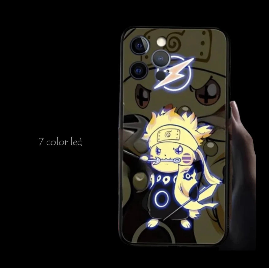Cool Anime Gengar LED Flash Phone Case For iPhone 16 15 14 13 12 11 Pro Max XR XS Plus 7 8 SE2020 Japan Ghost LED Cover