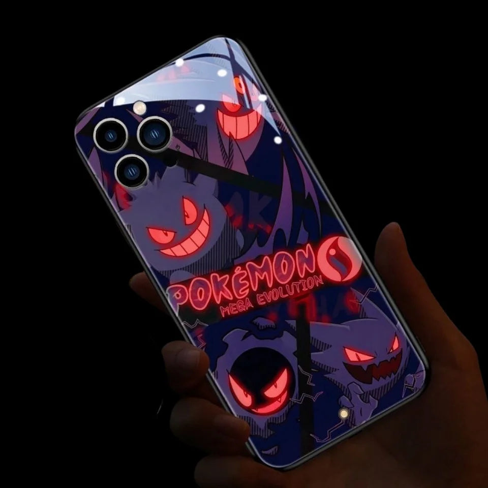 Cool Anime Gengar LED Flash Phone Case For iPhone 16 15 14 13 12 11 Pro Max XR XS Plus 7 8 SE2020 Japan Ghost LED Cover